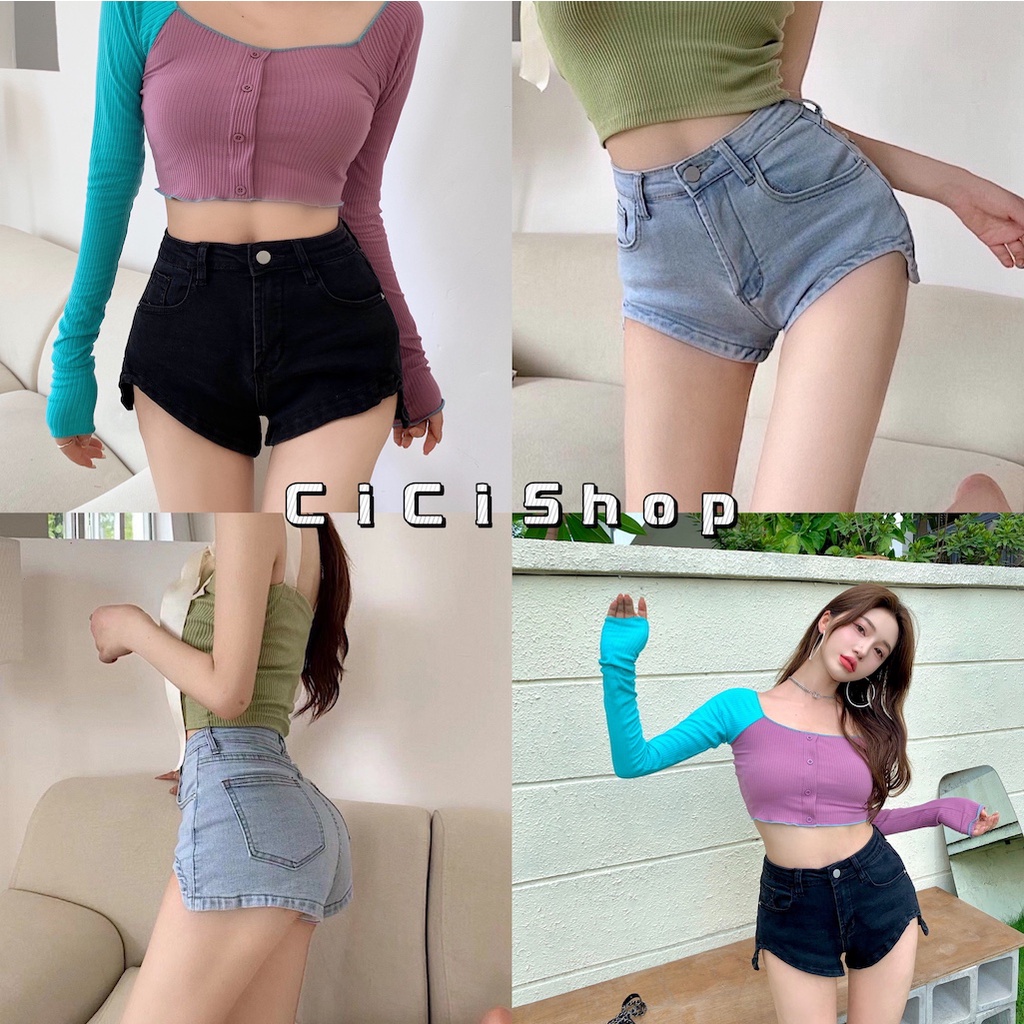 Cicishop(SALE 0538)Denim Short✨ กางเกงยีนส์ขาสั้นดีเทลชายไม่เท่ากัน ทรงแซ่บเซกซี่ปังสุดๆ