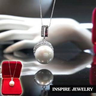 Inspire Jewelry ชุดเซ็ทจี้มุกแฟชั่นล้อมเพชรCZ  size 1.5x1.5cm สร้อยคอความยาว18