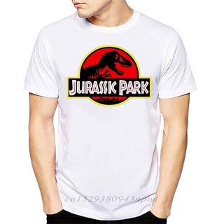 เสื้อยืดแขนสั้น คอกลม ผ้าฝ้าย 100% พิมพ์ลาย Jurassic Park สีขาว สไตล์ฮาราจูกุ สําหรับผู้ชาย