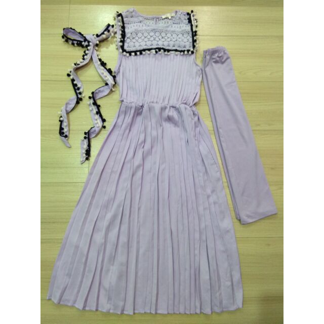 [USED] งานแบรนด์แท้ Lyn around เดรสอัดพลีทสีม่วง คนท้องใส่ได้ มีกระโปรงข้างในและเข็มขัด