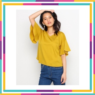 🍭Ozoc89 : Ozoc Mustard Blouse เสื้อผ้าโพลีเอสเตอร์เนื้อยืดหยุ่น ผ้าเนื้อลื่นๆ