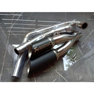 คอท่อ New R15/MT-15/XSR155 งานแสตนเลส พร้อมปลายท่อ Akrapovic คู่แฝด ปลายดำ