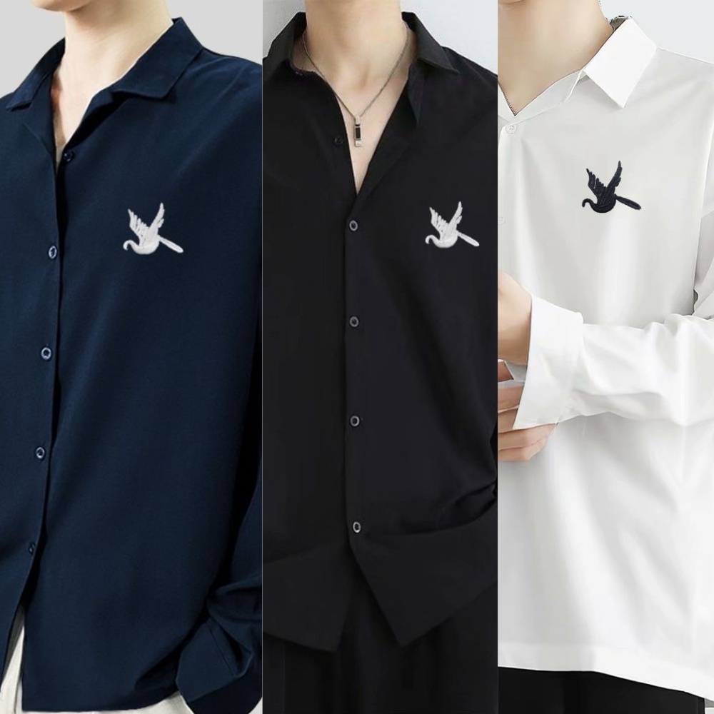 shirt men เสื้อเชิ้ตปัก Ultra-thin series แขนยาว สีพื้น มีไซซ์ ขายส่ง