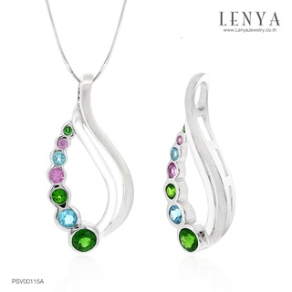 Lenya Jewelry จี้พลอยหลากสีประดับบลูโทพาส โครม ไดออฟไซด์ แซฟไฟส์สีชมพู และซาโวไรท์ บนตัวเรือนเงินแท้ชุบทองคำขาวแท้