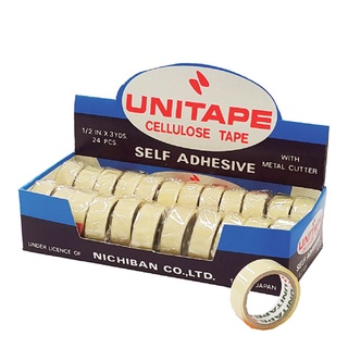 ยูนิเทป เทปใสเซลลูโลส กาวยาง แกนเล็ก แพ็ค 24 ม้วน101346UNITAPE Clear Tape 1/2" 3Y 24Rolls/Pack