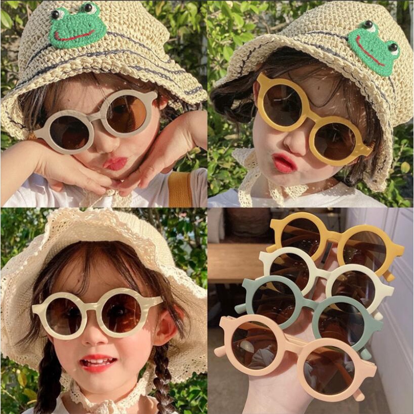 แว่นตากันแดด UV400 สีพื้น สไตล์เรโทร สําหรับเด็ก