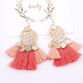 Gold Circle Hollow Women Girls Earrings Ear Studs JewelryTassel Alloy Earrings