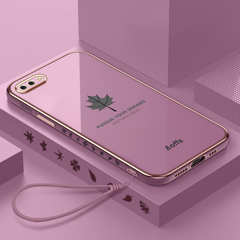 ปลอกสไตล์ใบเมเปิ้ล OPPO A3s Realme C1 A12E เคสโทรศัพท์ทรงสี่เหลี่ยมดีไซน์ใหม่เคสชุบแบบนุ่มฝาครอบ