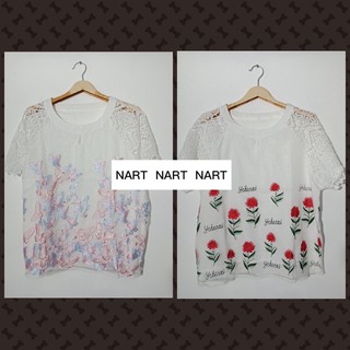 เสื้อแฟชั่น ผ้าลินิน ปักลูกไม้ คอกลมแขนฉลุ ฟรีไซส์ ใส่ได้ถึงอก46