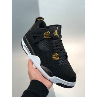 ☃Nike Air Jordan 4 “Royalty” Black/Metallic Gold-White รองเท้าบาสเก็ตบอลสำหรับผู้ชาย