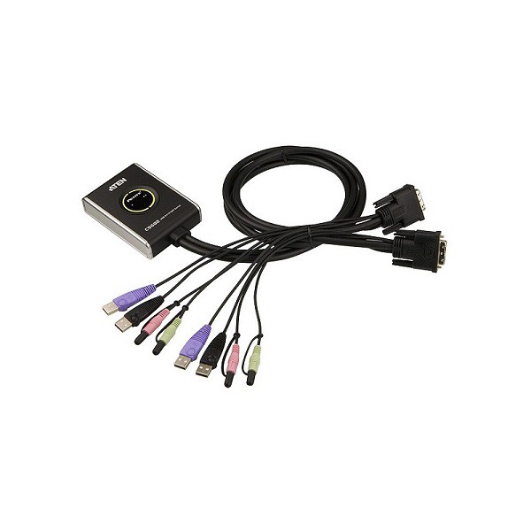 ATEN KVM Switch 2 port USB DVI สวิทช์ภาพและเสียง ความละเอียด 1920x1200 built-in สาย 1.2m รุ่น CS682