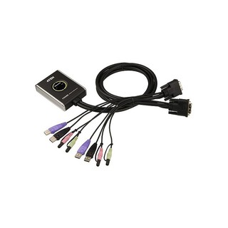 KVM Switch 2-port USB DVI สวิทช์สลับภาพและเสียง รองรับความละเอียด 1920 x 1200 สายเคเบิ้ล built-in 2 x 1.2เมตรรุ่น CS682