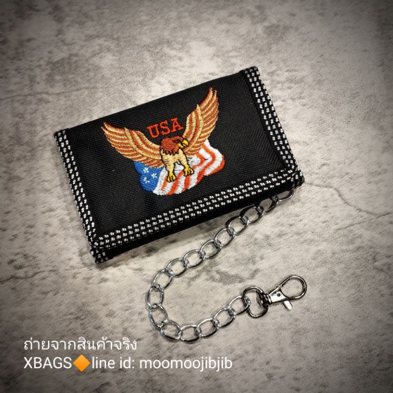 WL3F Eagle mix กระเป๋า3พับใบเล็ก พร้อมโซ่สีเงิน มีช่องใส่เหรียญ