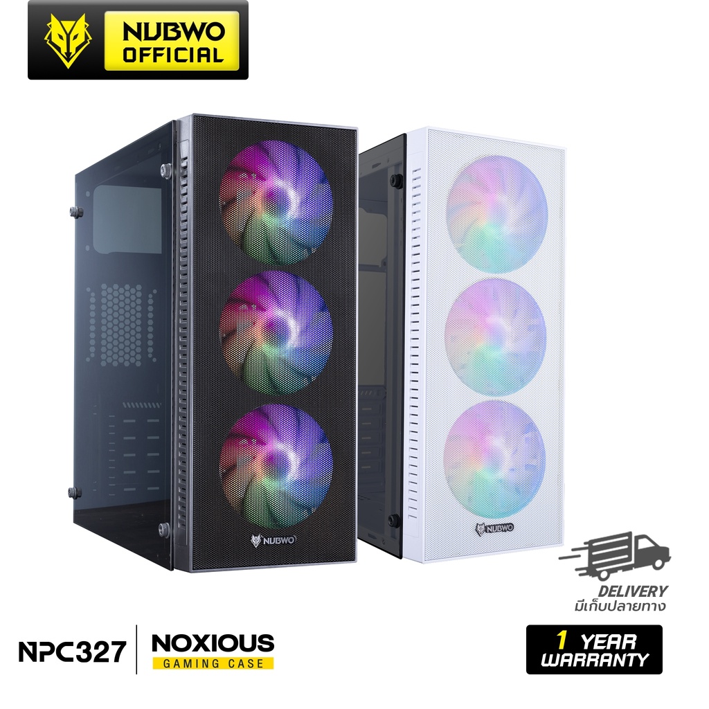 Nubwo เคสคอมพิวเตอร์ รองรับ Mini-ITX / MICRO-ATX / ATX พร้อมพัดลม 3 ตัว ไฟ Rainbow รุ่น NPC-327 รับป