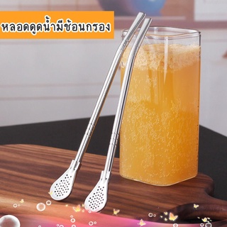 ช้อนแบบมีหลอด 2in ช้อนกรองชาสแตนเลส หลอดดูด ช้อนกรอง หลอดดูดน้ำ หลอดชา ช้อนชงกาแฟ