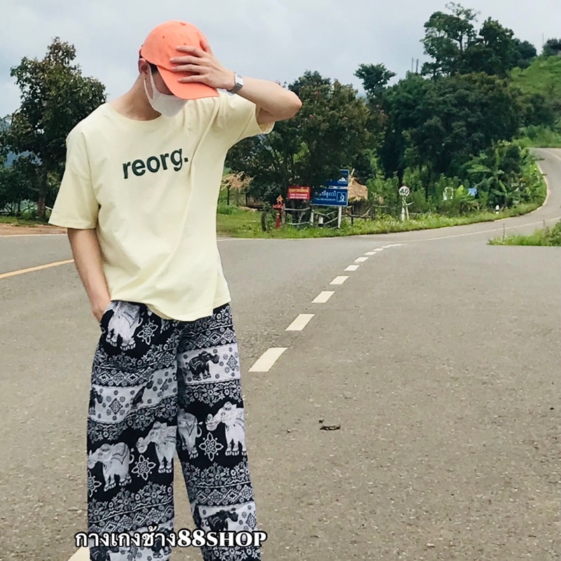 ตะกร้าที่1กางเกงขายาวผู้ชาย ลายช้าง เอวยืดถึง42 สะโพก56 ยาว40 หนัก70-75ใส่ได้ มีกระเป๋า1ข้าง