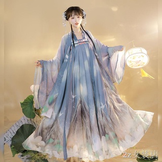 Hanfu กระโปรงเต็มหน้าอกสตรีสไตล์จีนเสื้อเชิ้ตแขนยาว