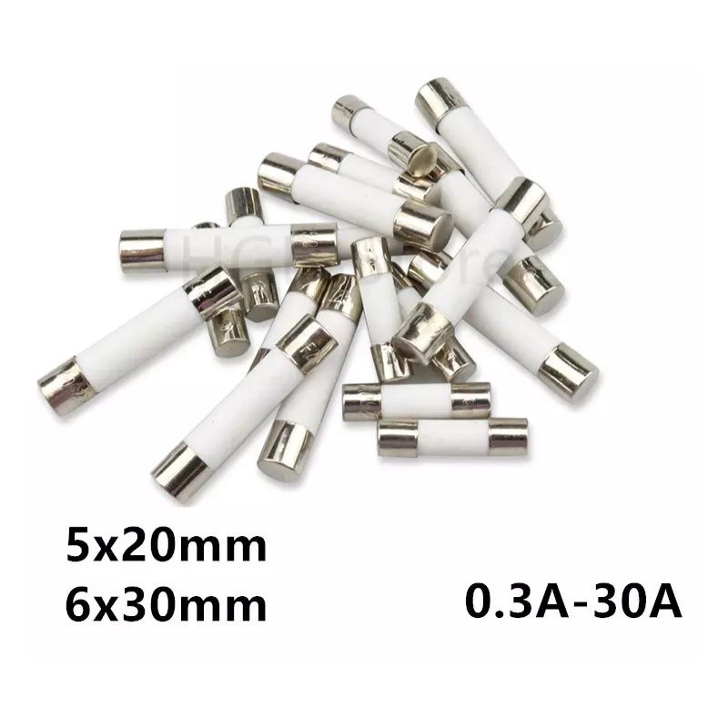 แพ็ค5ตัว ฟิวส์ เซรามิก 5*20มม.6*30มม.ฟิวส์ 5X20 6X30 Mm 0.5 1 2 3 4 5 6 8 10 15 20 25 30 AMP ฟิวส์เซรามิค