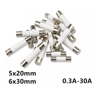 แพ็ค5ตัว ฟิวส์ เซรามิก 5*20มม.6*30มม.ฟิวส์ 5X20 6X30 Mm 0.5 1 2 3 4 5 6 8 10 15 20 25 30 AMP ฟิวส์เซรามิค
