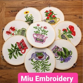 ชุดปักลายกระถางต้นไม้ ขนาด 20cm. Flower Pot DIY Embroidery kit 20cm.