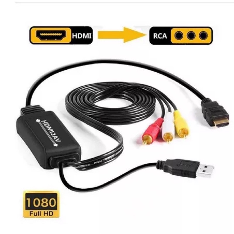 1.8 M HDMI to RCA AV to HDMI สาย AV2HDMI HDMI2AV ดิจิตอลสัญญาณ 3rca Converter สำหรับทีวี VHS VCR DVD