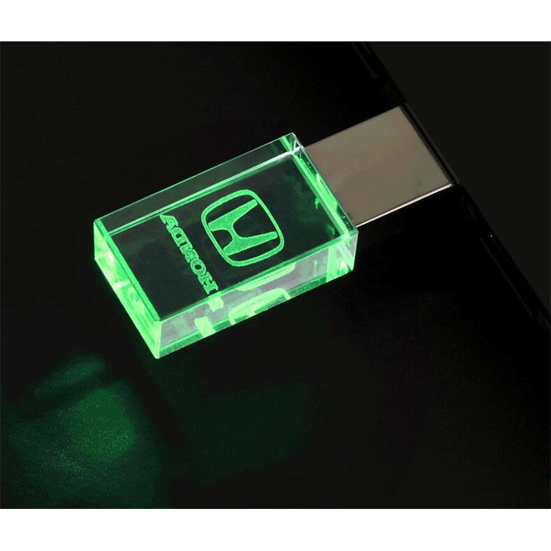 แฟลชไดรฟ์ USB คริสตัล มีไฟ LED ลายโลโก้ Honda ความจุ 2.0 8GB 16GB 32GB