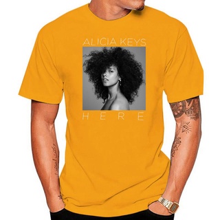 เสื้อยืดผ้าฝ้ายพรีเมี่ยม เสื้อยืด ผ้าฝ้าย แบบนิ่ม พิมพ์ลาย Alicia Keys B&amp;W Pic Here Dark Heather สีเทาเข้ม