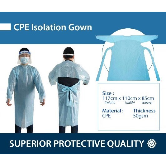 5 CPE Isolation Gowns ดี 50gsm คุณภาพดี