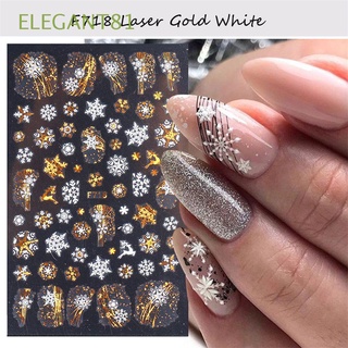 ELEGANT81 DIY Christmas Nail Stickers Elk Laser Stickers Snowflake Nail Sticker Back Glue Gold White Nail Foils Leaf Self Adhesive Holographic DIY Nail Decals