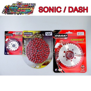 โซ่ สเตอร์ SONIC DASH ( หน้าเลส-หลังเลส-FLASH แดง 120L )  ยี่ห้อ OSAKI แท้ เบอร์ 420