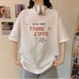 เสื้อยืดลําลอง คอกลม แขนสั้น พิมพ์ลายตัวอักษร 1990 ทรงหลวม สไตล์เกาหลี วินเทจ แฟชั่นฤดูร้อน สําหรับสตรี