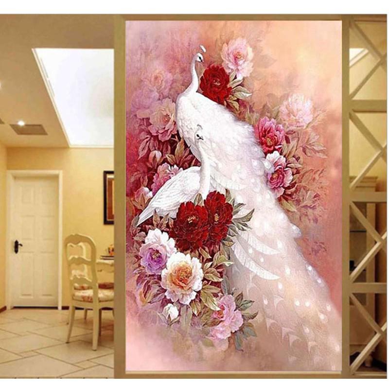 QIANZEHUI,DIY Diamond Embroidery,Round Diamond Rich peacock anima Full Diamond painting cross stitch,needlework