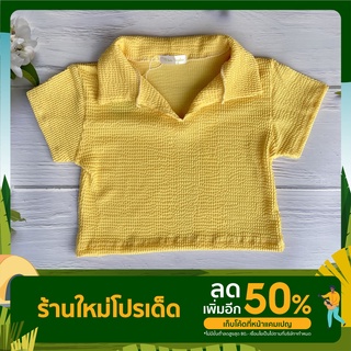 เสื้อครอป ผ้าย่นคอปก มี 2 สี