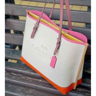 พร้อมส่ง แท้ 🇺🇸💯% New Coach ใบใหญ่ MOLLIE TOTE IN COLORBLOCK (COACH C4087) IM/NATURAL/MANGO MULTI