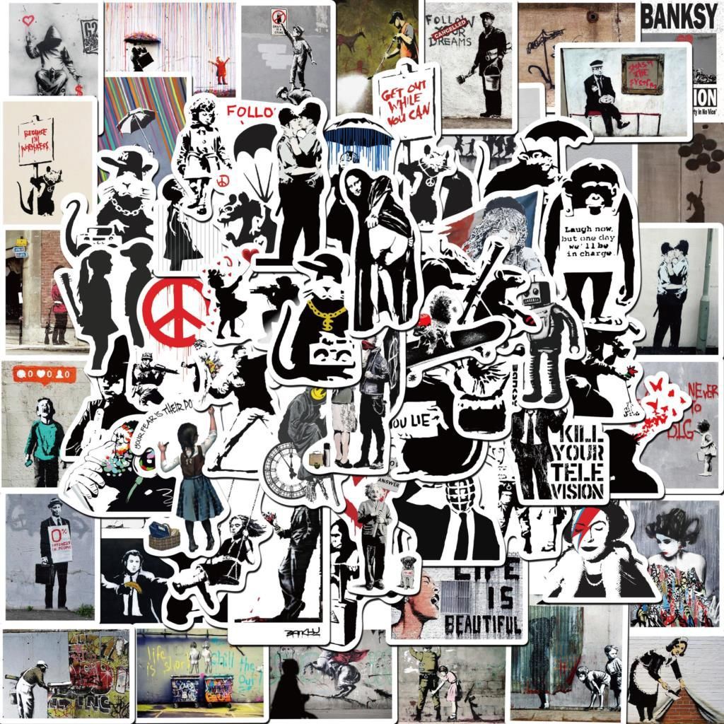 67 ชิ้น Banksy Black & White Grafitti งานศิลปะสติกเกอร์กันน้ํา PVC