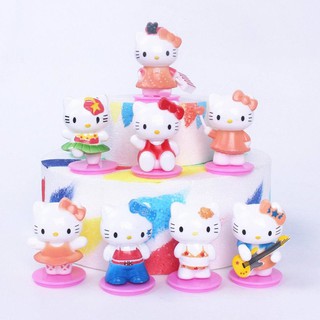 ป้ายท็อปเปอร์ ลายการ์ตูน Hello Kitty Kt สีชมพู สําหรับตกแต่งเค้กวันเกิด ปาร์ตี้วันเกิด 8 ชิ้น