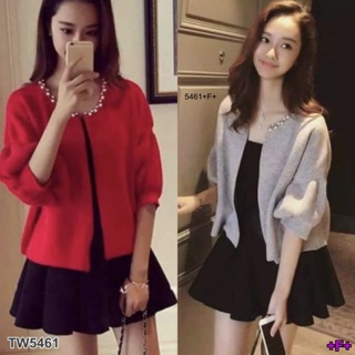 เดรสกระโปรงสวิง+เสื้อคลุมคอมุก (5461)