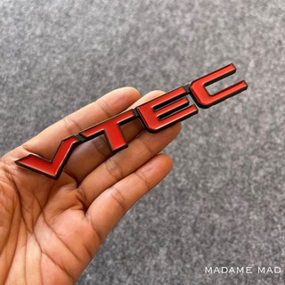 โลโก้ VTEC สีแดงขอบดำ ชิ้นงานโลหะ ขนาด 13x1.5cm