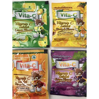 Vita-C วิตามินซี VITAMIN C 25 mg. (มี 4 กลิ่นให้เลือก สำหรับอม เคี้ยว ซองละ 30 เม็ด)