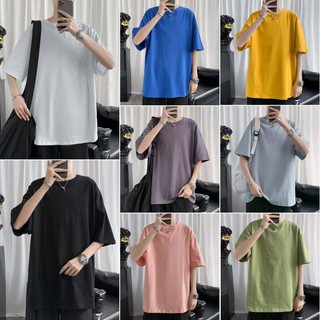 เสื้อยืด แขนสั้น สีพื้น ทรงหลวม ใส่สบาย สไตล์เกาหลี สำหรับผู้ชาย 10 สี