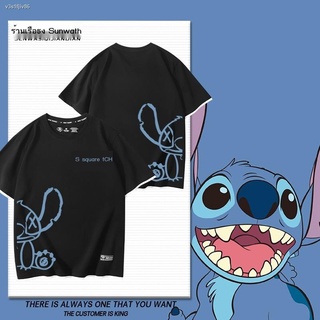 เตรียมจัดส่ง◕Interstellar baby Stitch ร่วมแบรนด์รอบปลอมสองแขนสั้นผู้ชายและผู้หญิงคู่ฤดูร้อนผ้าฝ้ายหลวมเสื้อยืด tide ins