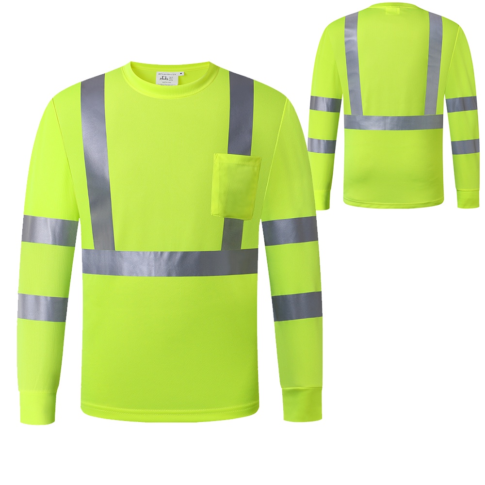 เสื้อสําหรับชาย High V การมองเห็นสะท้อนแสงเสื้อยืดแขนยาวเสื้อความปลอดภัย hi vis Workwear t เสื้อทําง