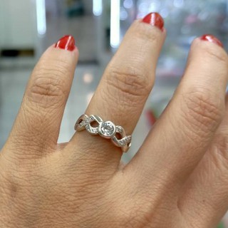 แหวนเงิน 925 ล้อมเพชร CZ_R13 Korean Fashion Ring 925 Sterling Silver with CZ Diamond and kris-kros sides