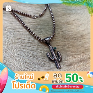 สร้อยคอเงินแท้ คล้องจี้ตะบองเพชรฝังTurquoise