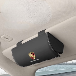 Porsche LOGO Car Glasses Case macan Cayenne Cayman taycan 718 Boxster 911 Panamera Sunglasses Storage Sun Visor Card Genuine Leather Clip