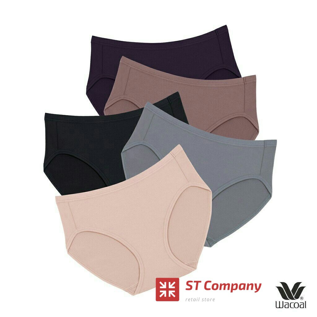 กางเกงใน Wacoal Panty ทรง Bikini ขอบเรียบ สีเบจ-ดำ-เทา-น้ำตาล-ม่วง (5 ตัว) กางเกงในผู้หญิง  รุ่น WU1