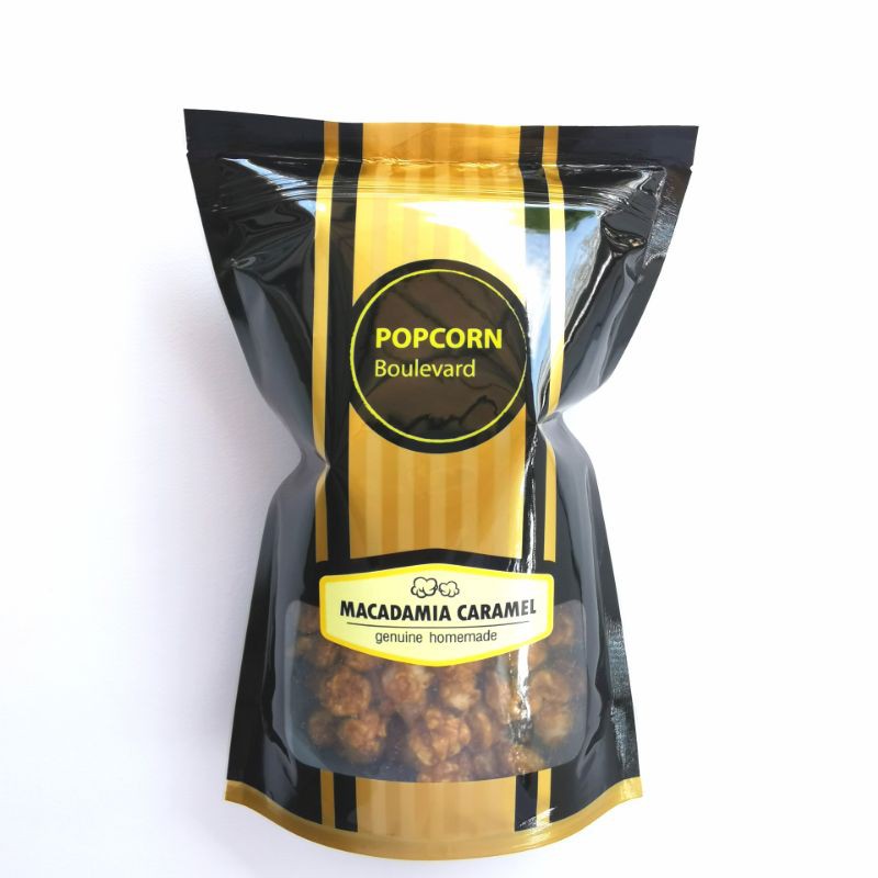 POPCORN​ Boulevard​ -​ Macadamia​ Caramel​ ป๊อปคอร์นคาราเมลใส่ถั่วแมคคาเดเมีย​ ขนาด​ 200​ กรัม