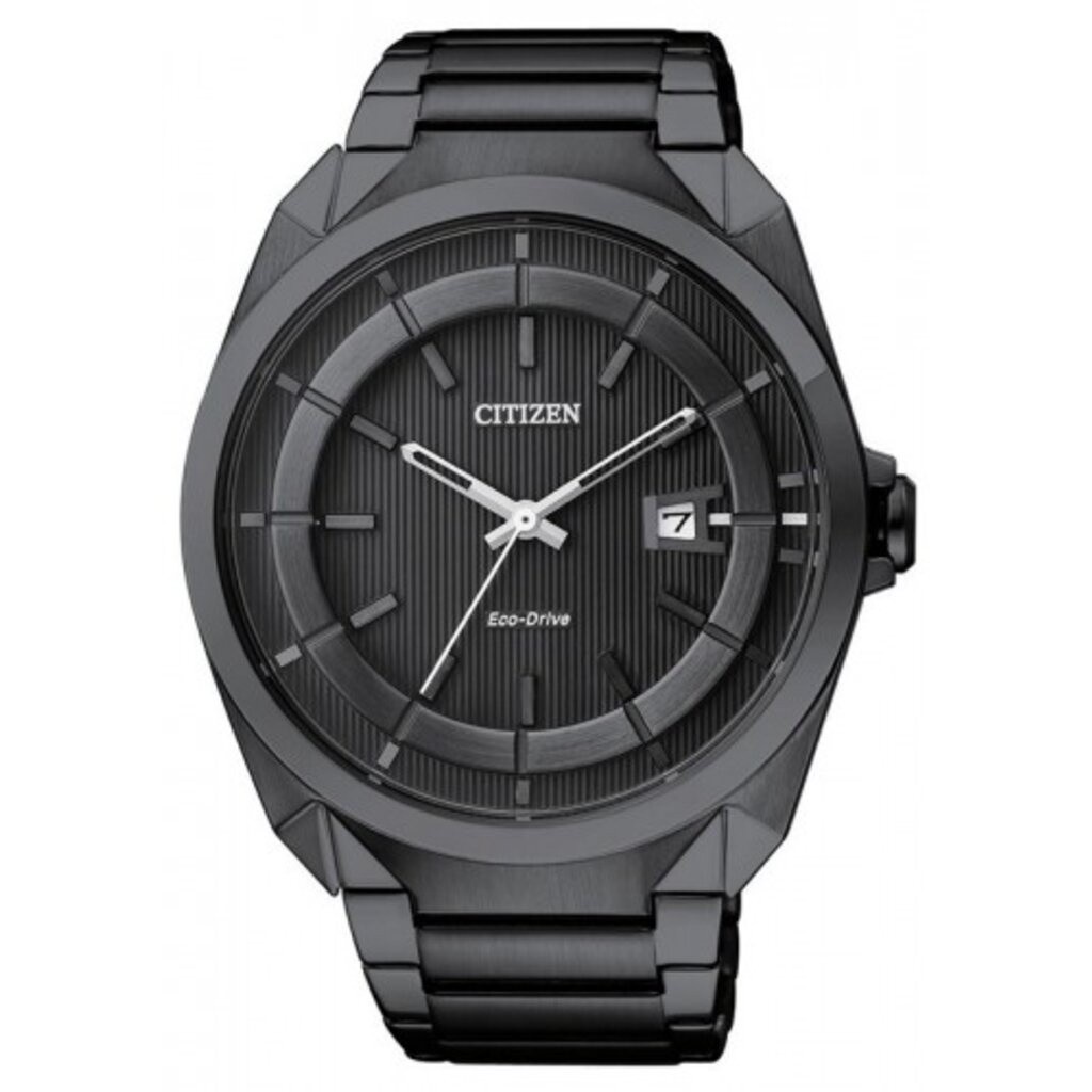 Citizen Eco-Drive Black Steel Stealth Date XL Dress Watch รุ่น AW1015-53E