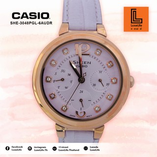 นาฬิกาข้อมือ CASIO รุ่น SHE-3048PGL-6AUDF SHEEN- นาฬิกาข้อมือผู้หญิง สีแดง/พิงค์โกล สายสแตนเลส