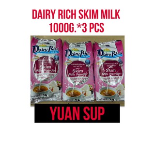 Dairy Rich skim milk (Low fat ) หางนมผงแดรี่ริช ปริมาณ1000g. แพ็คเกจ3pcs.สำหรับชงดื่มและทำเบเกอรี่